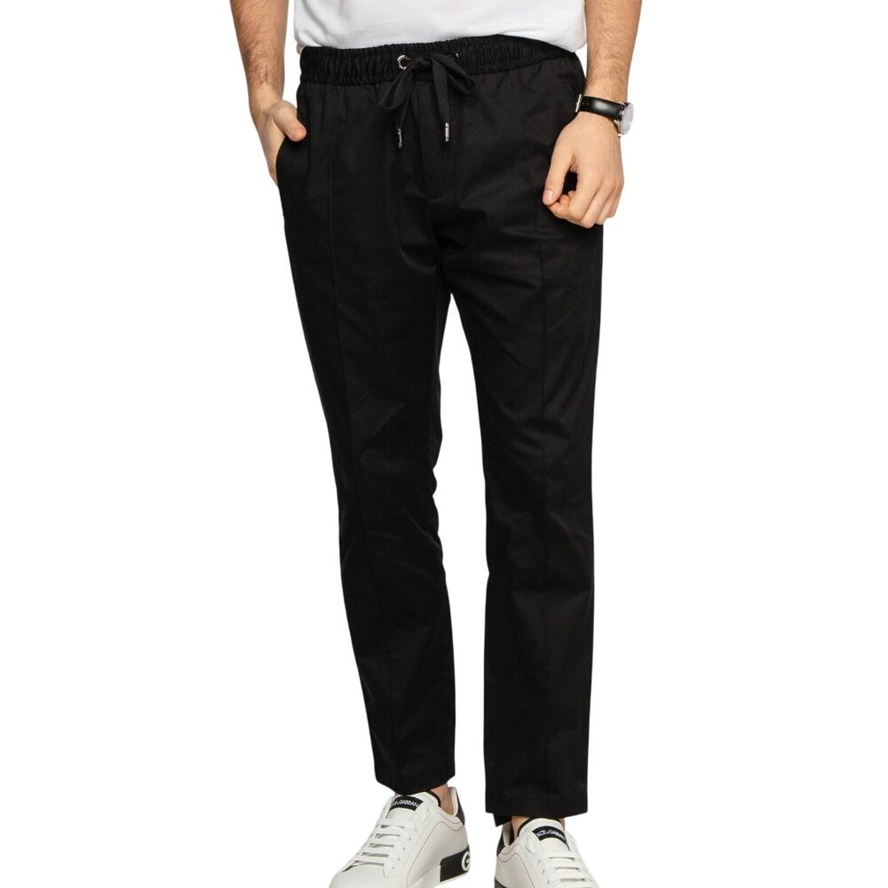 Dolce & Gabbana Essential Black Stretch Cotton Jogger Pants IT 46 Metal Logo Tag